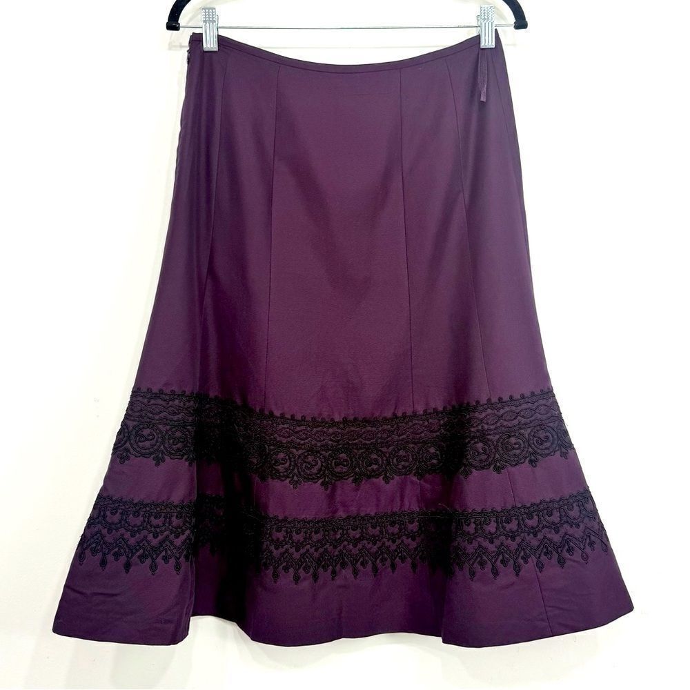 Coast Purple Black Lace Trim Victorian Style Holiday A Line Skirt